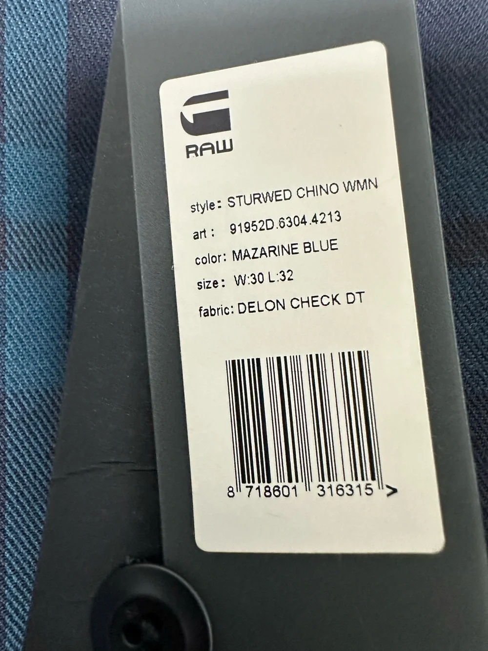 NWT G-Star Raw Women’s Sturwed Mazarine Blue Delon Check Chino Pants Size 10 - Picture 5 of 11